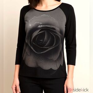 Edista Los Angeles Black Flower Mesh Panel Long Sleeve Whimsigoth Top Size Small